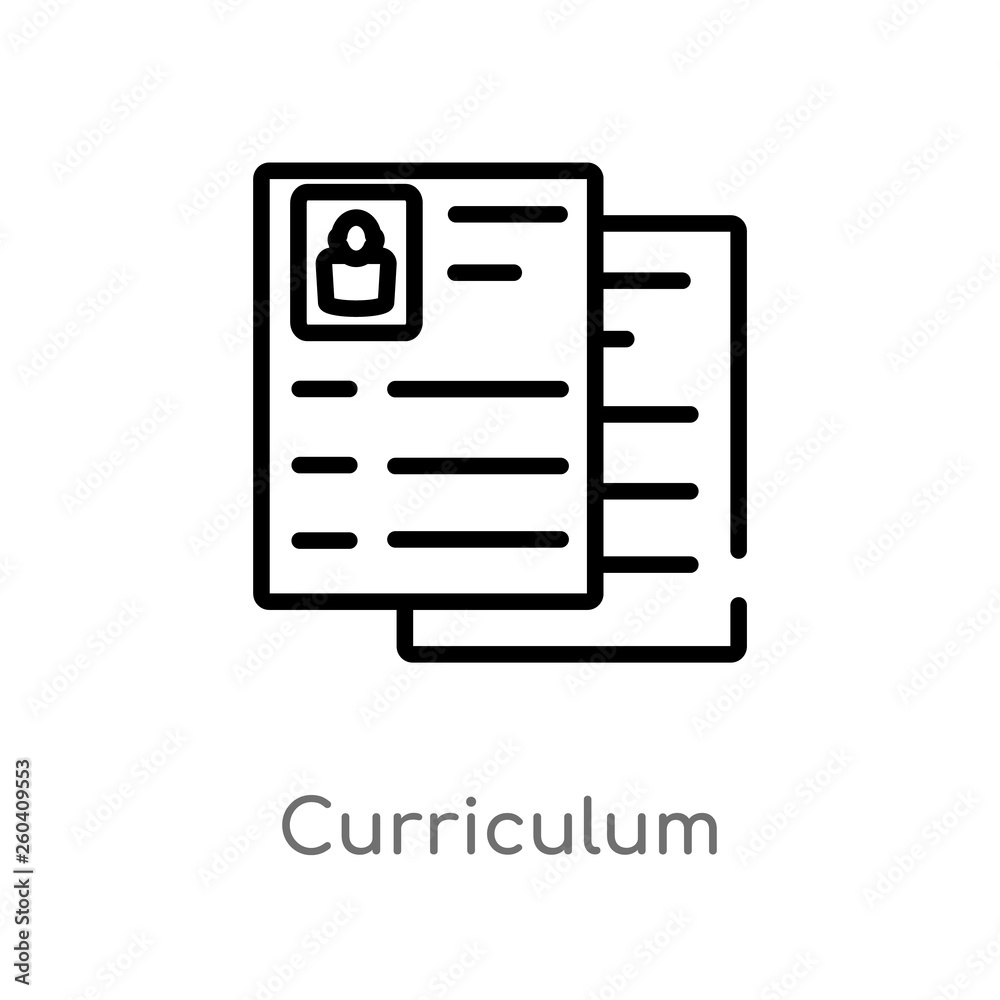 outline curriculum vector icon. isolated black simple line element illustration from human resources concept. editable vector stroke curriculum icon on white background outline curriculum vector icon. isolated black simple line element illustration from human resources concept. editable vector stroke curriculum icon on white background