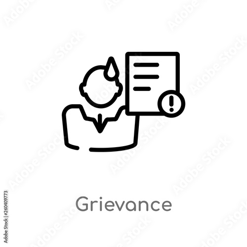 outline grievance vector icon. isolated black simple line element illustration from human resources concept. editable vector stroke grievance icon on white background