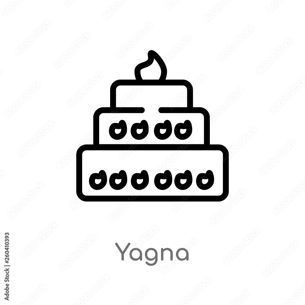 outline yagna vector icon. isolated black simple line element illustration from india and holi concept. editable vector stroke yagna icon on white background outline yagna vector icon. isolated black simple line element illustration from india and holi concept. editable vector stroke yagna icon on white background