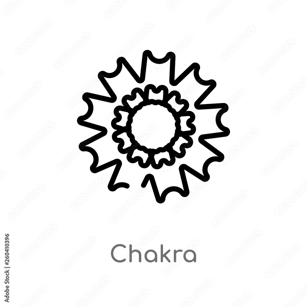 outline chakra vector icon. isolated black simple line element illustration from india and holi concept. editable vector stroke chakra icon on white background