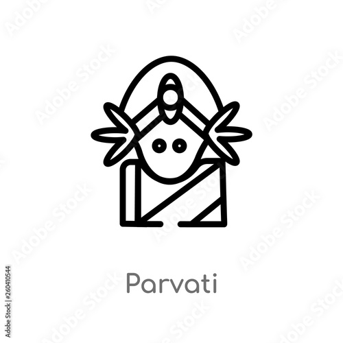 outline parvati vector icon. isolated black simple line element illustration from india concept. editable vector stroke parvati icon on white background