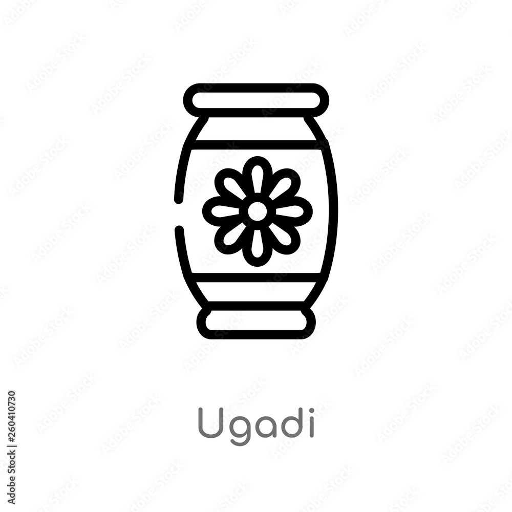 outline ugadi vector icon. isolated black simple line element illustration from india concept. editable vector stroke ugadi icon on white background