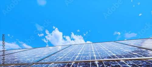 Colorful panoramic landscape  solar power plants.    3D rendering computer digitally generated illustration. 