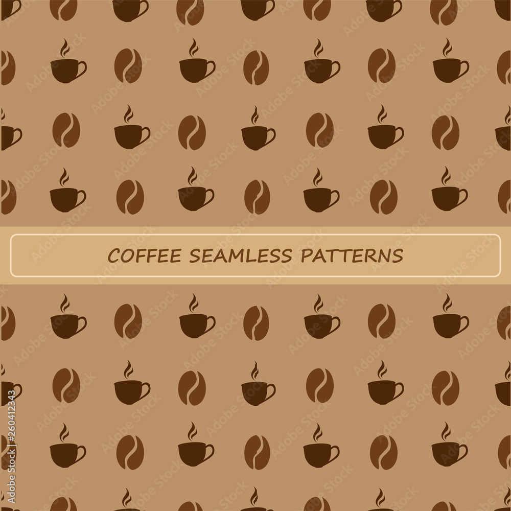 Obraz premium Coffee Seamless Patterns Background Vector Template