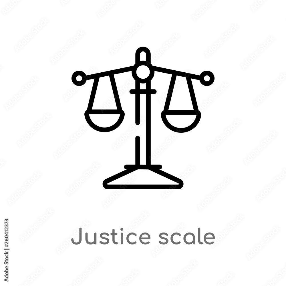 outline justice scale vector icon. isolated black simple line element illustration from law and justice concept. editable vector stroke justice scale icon on white background outline justice scale vector icon. isolated black simple line element illustration from law and justice concept. editable vector stroke justice scale icon on white background