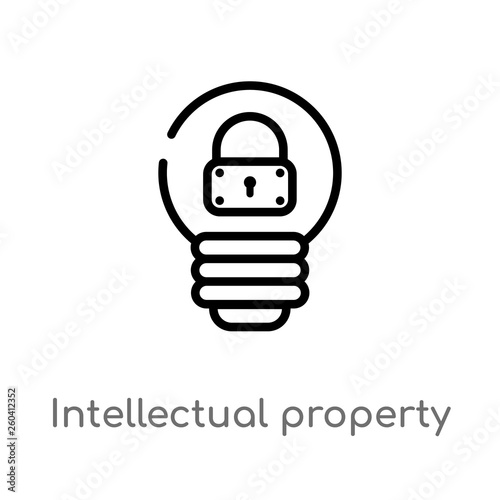 outline intellectual property vector icon. isolated black simple line element illustration from law and justice concept. editable vector stroke intellectual property icon on white background