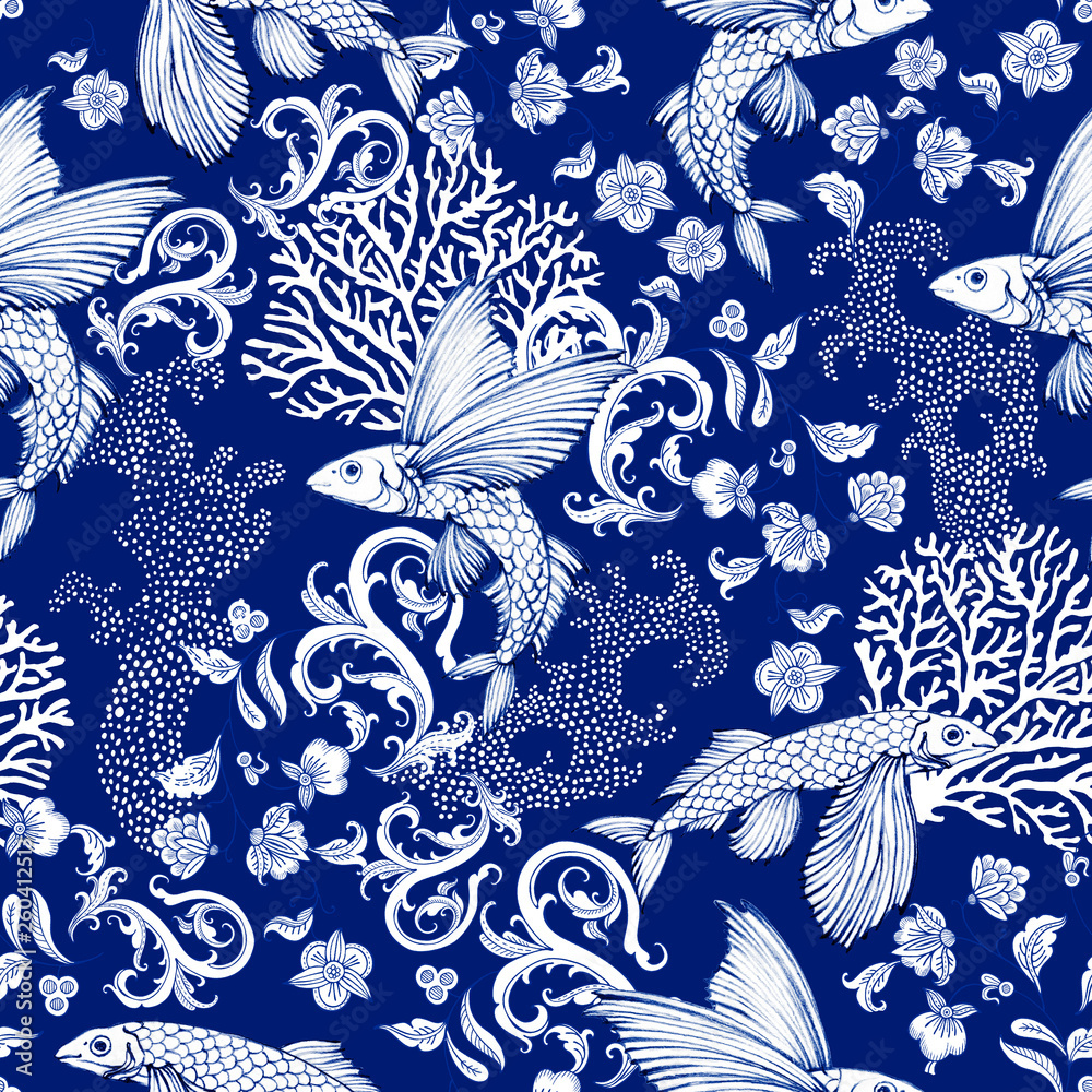 Gardinen   - Künstlerischer Meeresozeanhintergrund in monochromen Farben #260412513