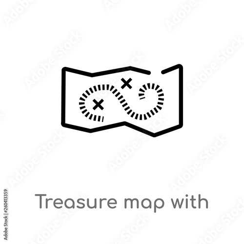 outline treasure map with x vector icon. isolated black simple line element illustration from maps and flags concept. editable vector stroke treasure map with x icon on white background