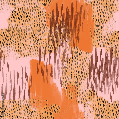 Hand painted illustration in retro colors for fabric, wrapping design, animal...