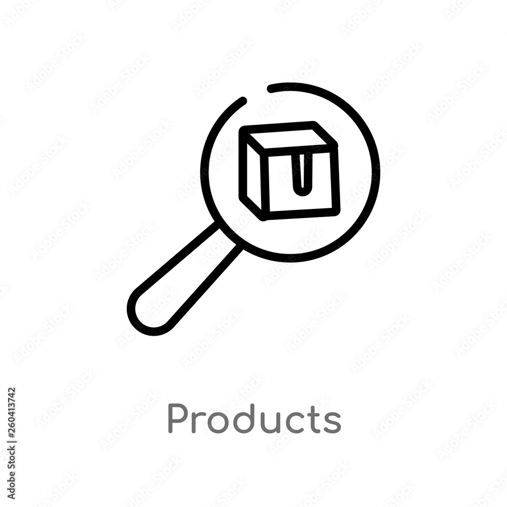 outline products vector icon. isolated black simple line element illustration from marketing concept. editable vector stroke products icon on white background outline products vector icon. isolated black simple line element illustration from marketing concept. editable vector stroke products icon on white background