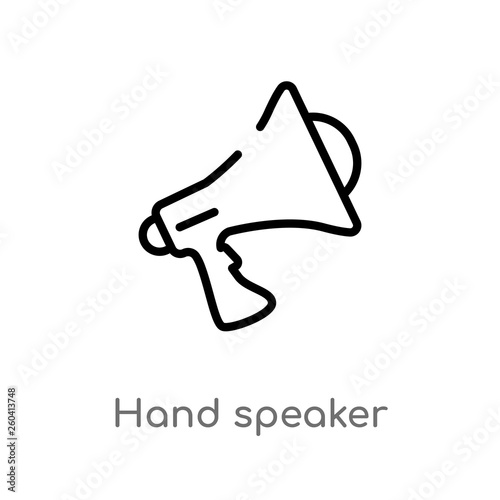 outline hand speaker vector icon. isolated black simple line element illustration from marketing concept. editable vector stroke hand speaker icon on white background