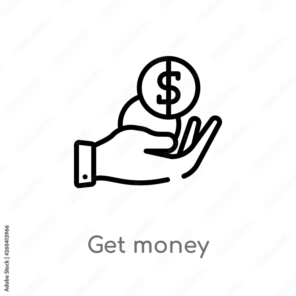 outline get money vector icon. isolated black simple line element illustration from marketing concept. editable vector stroke get money icon on white background outline get money vector icon. isolated black simple line element illustration from marketing concept. editable vector stroke get money icon on white background