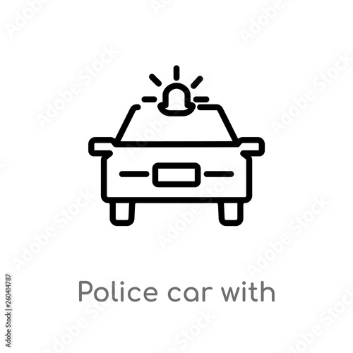 outline police car with light vector icon. isolated black simple line element illustration from mechanicons concept. editable vector stroke police car with light icon on white background photo