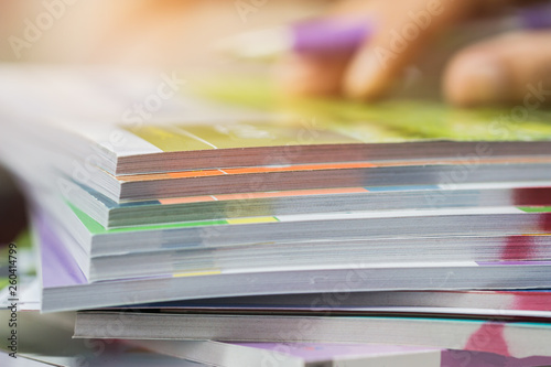 Businessman hands checking documents file paperwork financial market, searching information on work busy desk office. Piles of document achieves with pen for sigh. Business report  concept photo