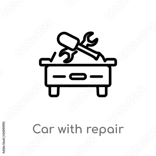 outline car with repair equipment vector icon. isolated black simple line element illustration from mechanicons concept. editable vector stroke car with repair equipment icon on white background photo