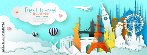 Travel business landmarks tourism world famous architecture by balloon.
