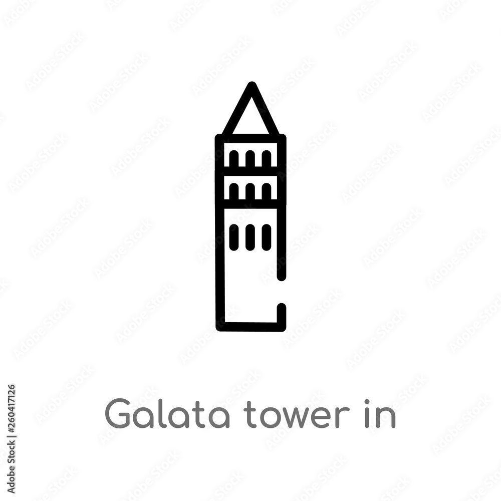 outline galata tower in istanbul vector icon. isolated black simple line element illustration from monuments concept. editable vector stroke galata tower in istanbul icon on white background