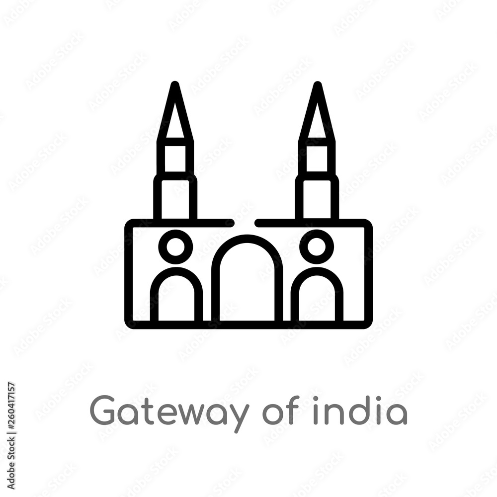 outline gateway of india vector icon. isolated black simple line element illustration from monuments concept. editable vector stroke gateway of india icon on white background outline gateway of india vector icon. isolated black simple line element illustration from monuments concept. editable vector stroke gateway of india icon on white background