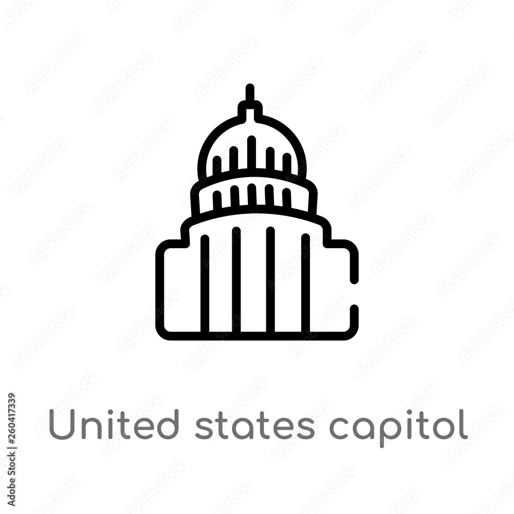 outline united states capitol vector icon. isolated black simple line element illustration from monuments concept. editable vector stroke united states capitol icon on white background