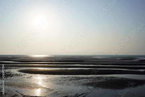 干潟が美しい午後の海岸の風景