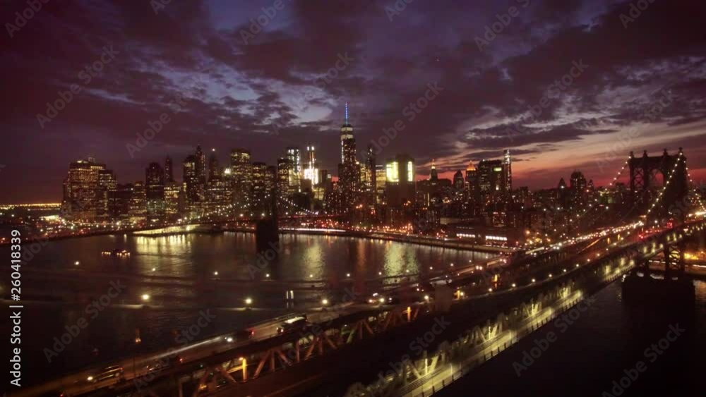 29.98P night view of Manhattan flying along bridge 29.98P night view of Manhattan flying along bridge