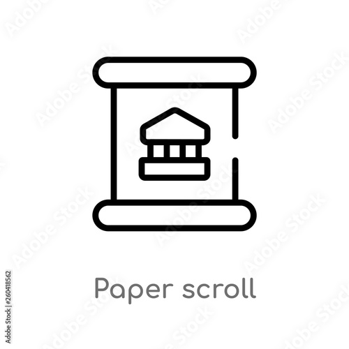 outline paper scroll vector icon. isolated black simple line element illustration from museum concept. editable vector stroke paper scroll icon on white background © zaurrahimov