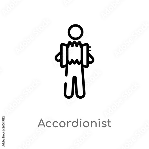 outline accordionist vector icon. isolated black simple line element illustration from music concept. editable vector stroke accordionist icon on white background