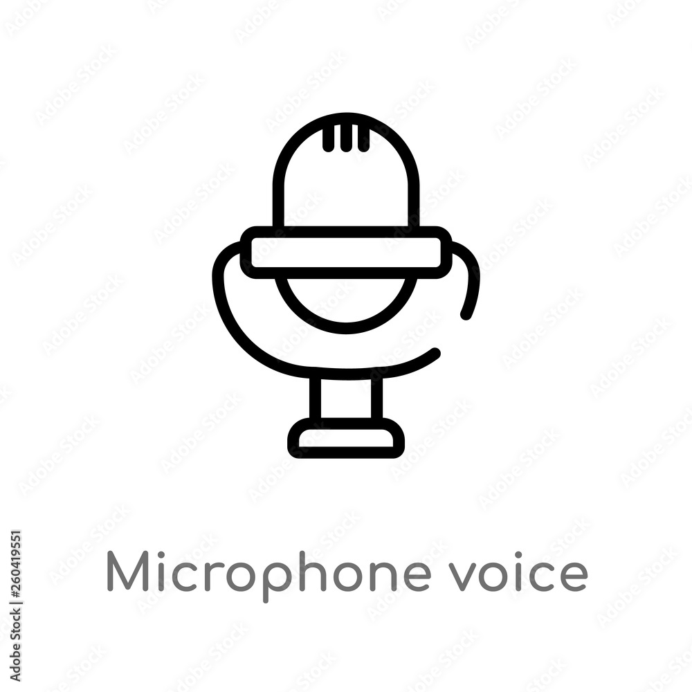 outline microphone voice recording vector icon. isolated black simple line element illustration from music and media concept. editable vector stroke microphone voice recording icon on white outline microphone voice recording vector icon. isolated black simple line element illustration from music and media concept. editable vector stroke microphone voice recording icon on white