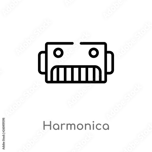 outline harmonica vector icon. isolated black simple line element illustration from music concept. editable vector stroke harmonica icon on white background