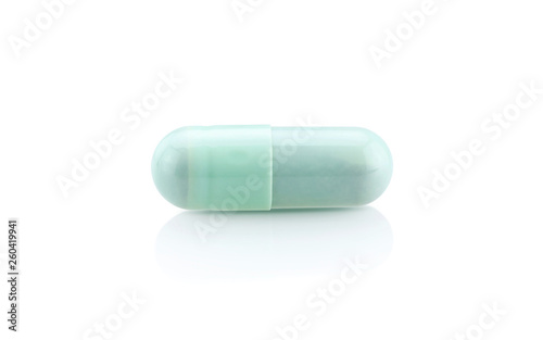 blue medicine capsule isolated on white background