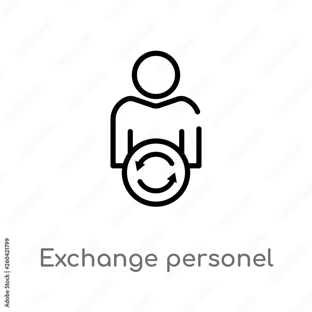 outline exchange personel vector icon. isolated black simple line element illustration from user interface concept. editable vector stroke exchange personel icon on white background - obrazy, fototapety, plakaty 