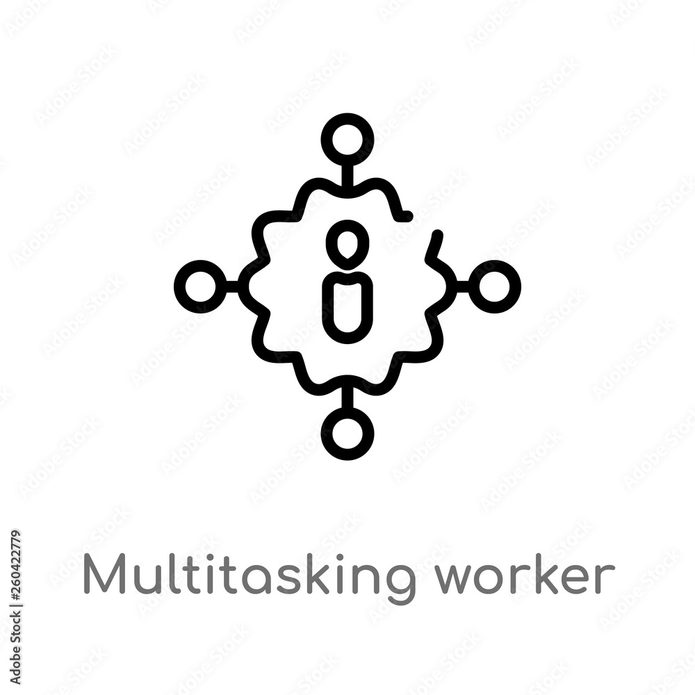 outline multitasking worker vector icon. isolated black simple line element illustration from user interface concept. editable vector stroke multitasking worker icon on white background outline multitasking worker vector icon. isolated black simple line element illustration from user interface concept. editable vector stroke multitasking worker icon on white background