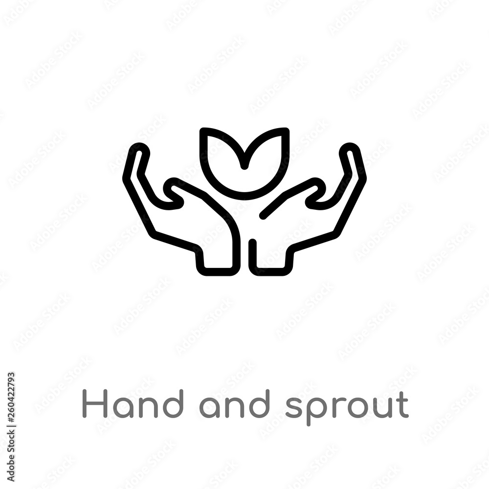 outline hand and sprout vector icon. isolated black simple line element illustration from user interface concept. editable vector stroke hand and sprout icon on white background outline hand and sprout vector icon. isolated black simple line element illustration from user interface concept. editable vector stroke hand and sprout icon on white background