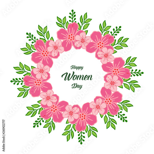 Vector illustration lettering happy women day with pattern pink flower frames blooms