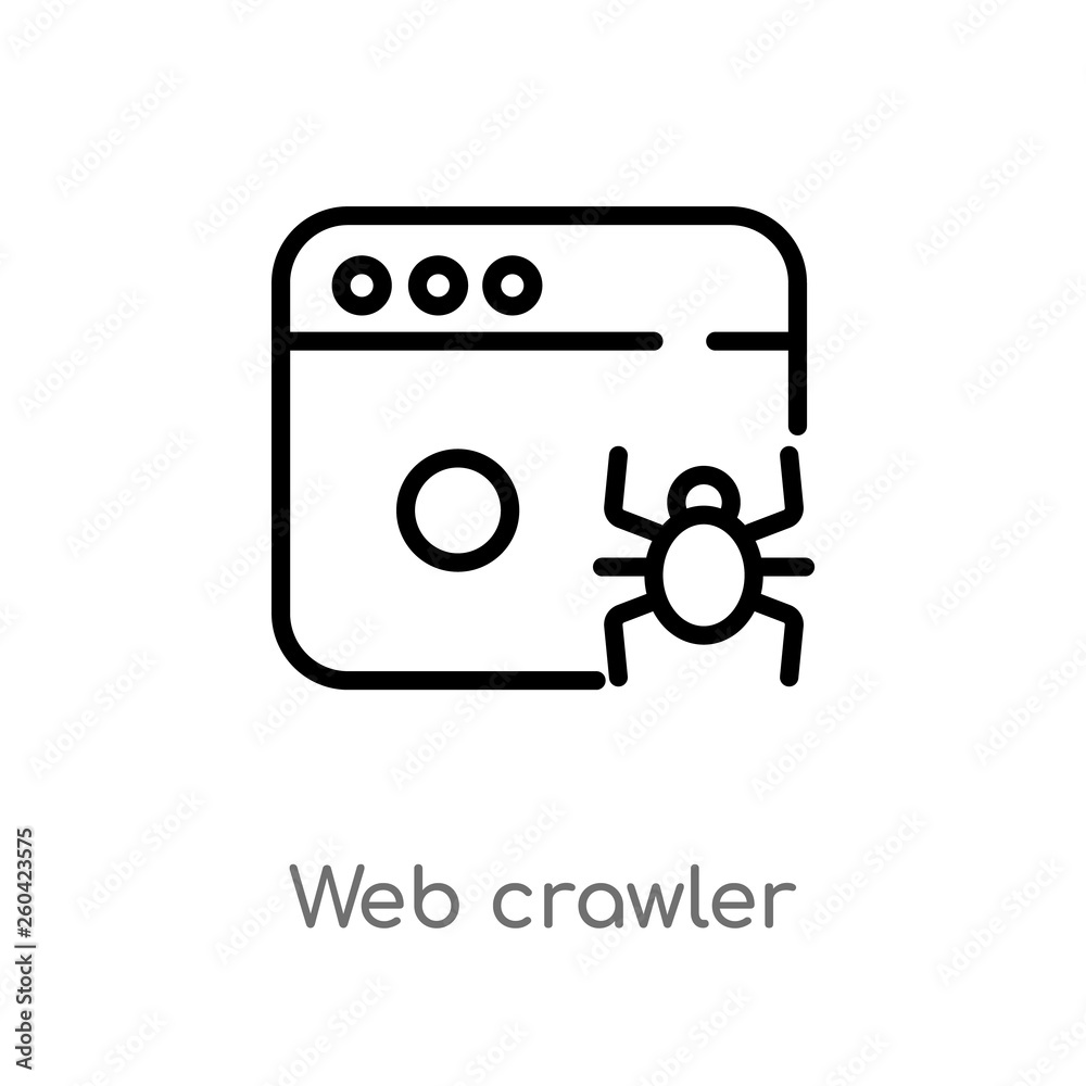 outline web crawler vector icon. isolated black simple line element illustration from user interface concept. editable vector stroke web crawler icon on white background outline web crawler vector icon. isolated black simple line element illustration from user interface concept. editable vector stroke web crawler icon on white background