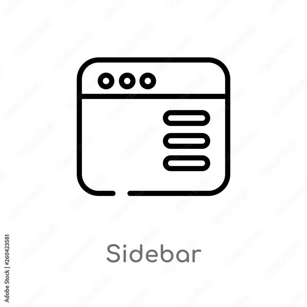 outline sidebar vector icon. isolated black simple line element illustration from user interface concept. editable vector stroke sidebar icon on white background outline sidebar vector icon. isolated black simple line element illustration from user interface concept. editable vector stroke sidebar icon on white background