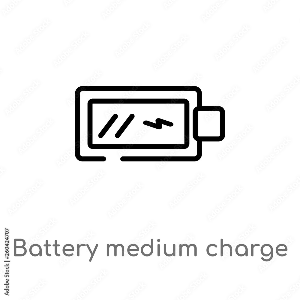 outline battery medium charge vector icon. isolated black simple line element illustration from user interface concept. editable vector stroke battery medium charge icon on white background outline battery medium charge vector icon. isolated black simple line element illustration from user interface concept. editable vector stroke battery medium charge icon on white background