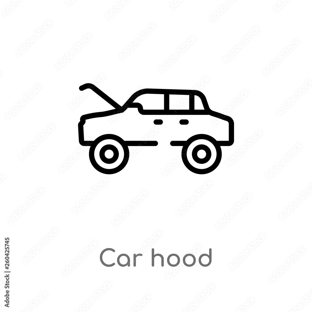 outline car hood vector icon. isolated black simple line element illustration from car parts concept. editable vector stroke car hood icon on white background