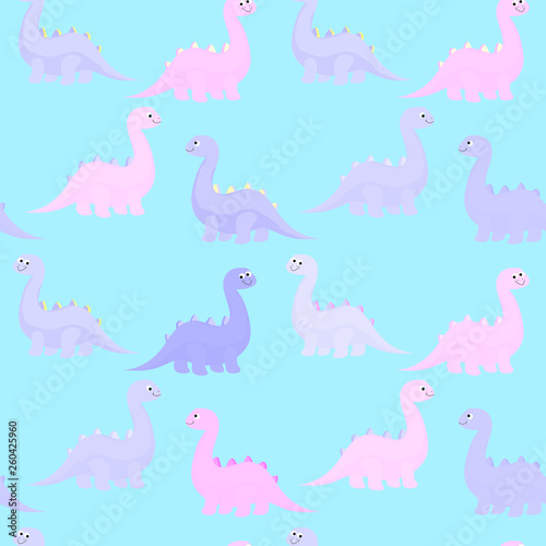 Funny colorful cute dinosaurs vector flat seamless pattern isolated 