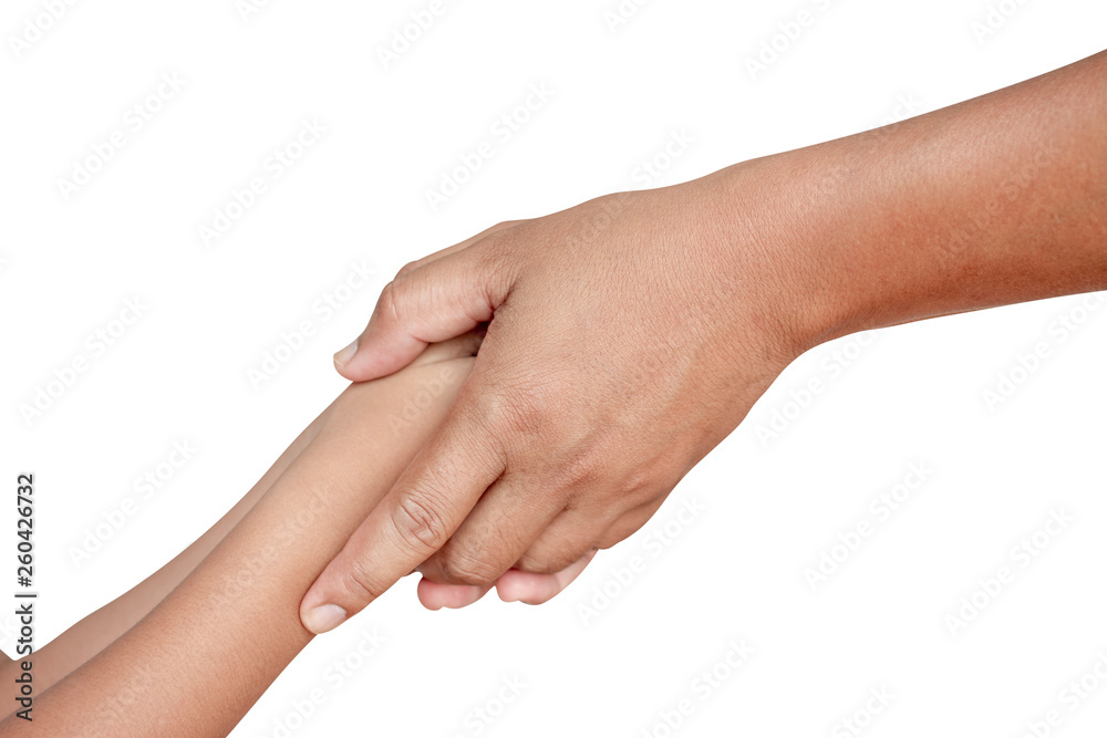 people, age, family, care and support concept - close up of father and daughter holding hands.