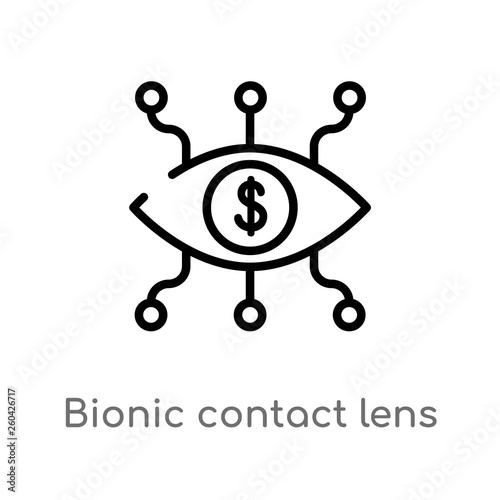 outline bionic contact lens vector icon. isolated black simple line element illustration from crowdfunding concept. editable vector stroke bionic contact lens icon on white background