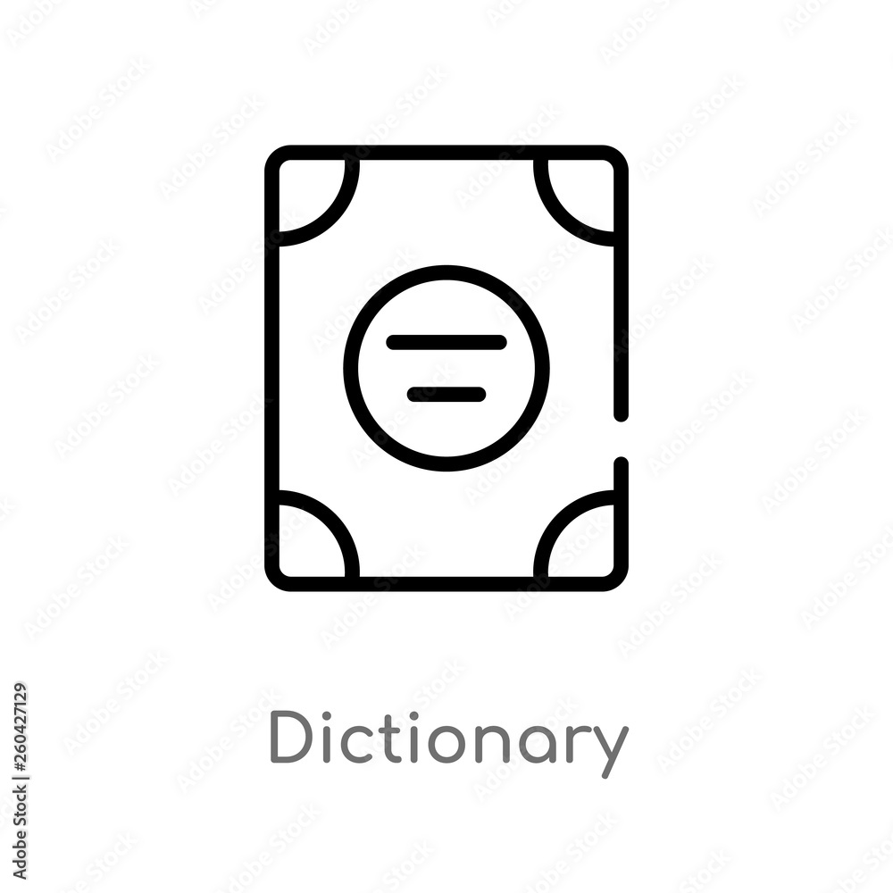 outline dictionary vector icon. isolated black simple line element illustration from education 2 concept. editable vector stroke dictionary icon on white background outline dictionary vector icon. isolated black simple line element illustration from education 2 concept. editable vector stroke dictionary icon on white background