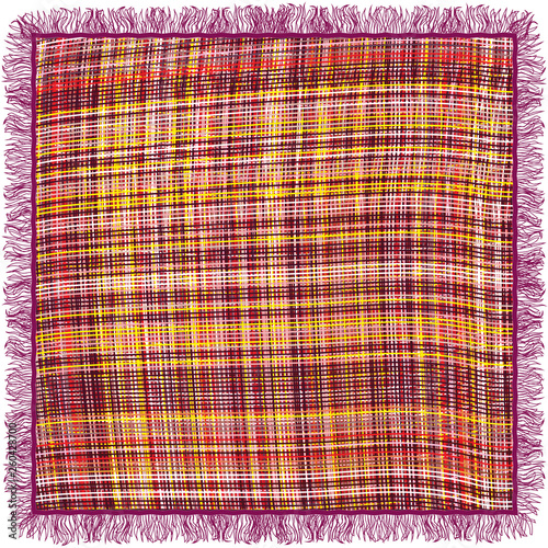 Colorful grunge striped and checkered weave tablecloth with fringe