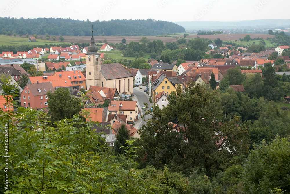 Schillingsfurst Germany, view of village and surrounding farmland 