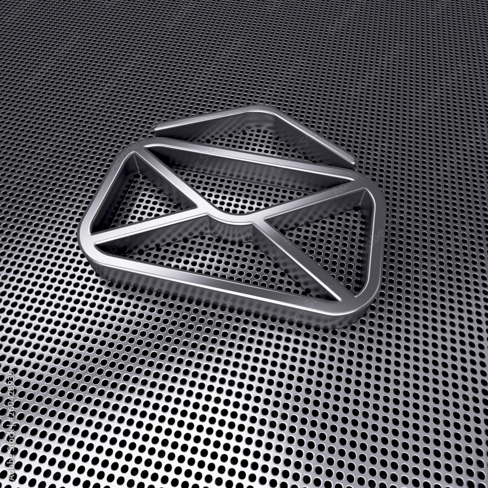 open envelope Steel icon on metal perforated. 3D rendering open envelope Steel icon on metal perforated. 3D rendering
