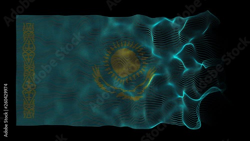 Waving Flag of Kazakhstan Made of Particle Strings. 4K Animated Background Loop.