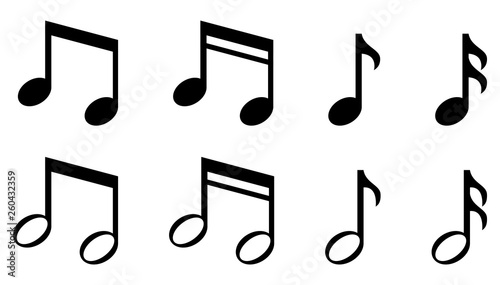 Set of simple music notes icons