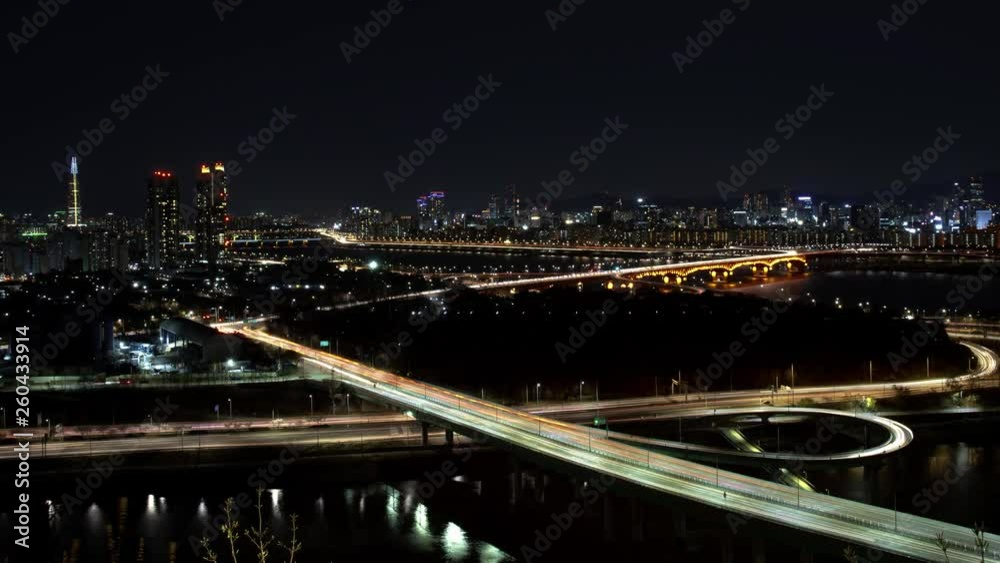 The night view of Seoul. Time lapse expressway top view. The night view of Seoul. Time lapse expressway top view.