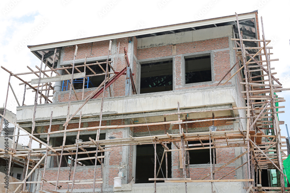 A Residential building in progress under construction. A Residential building in progress under construction.
