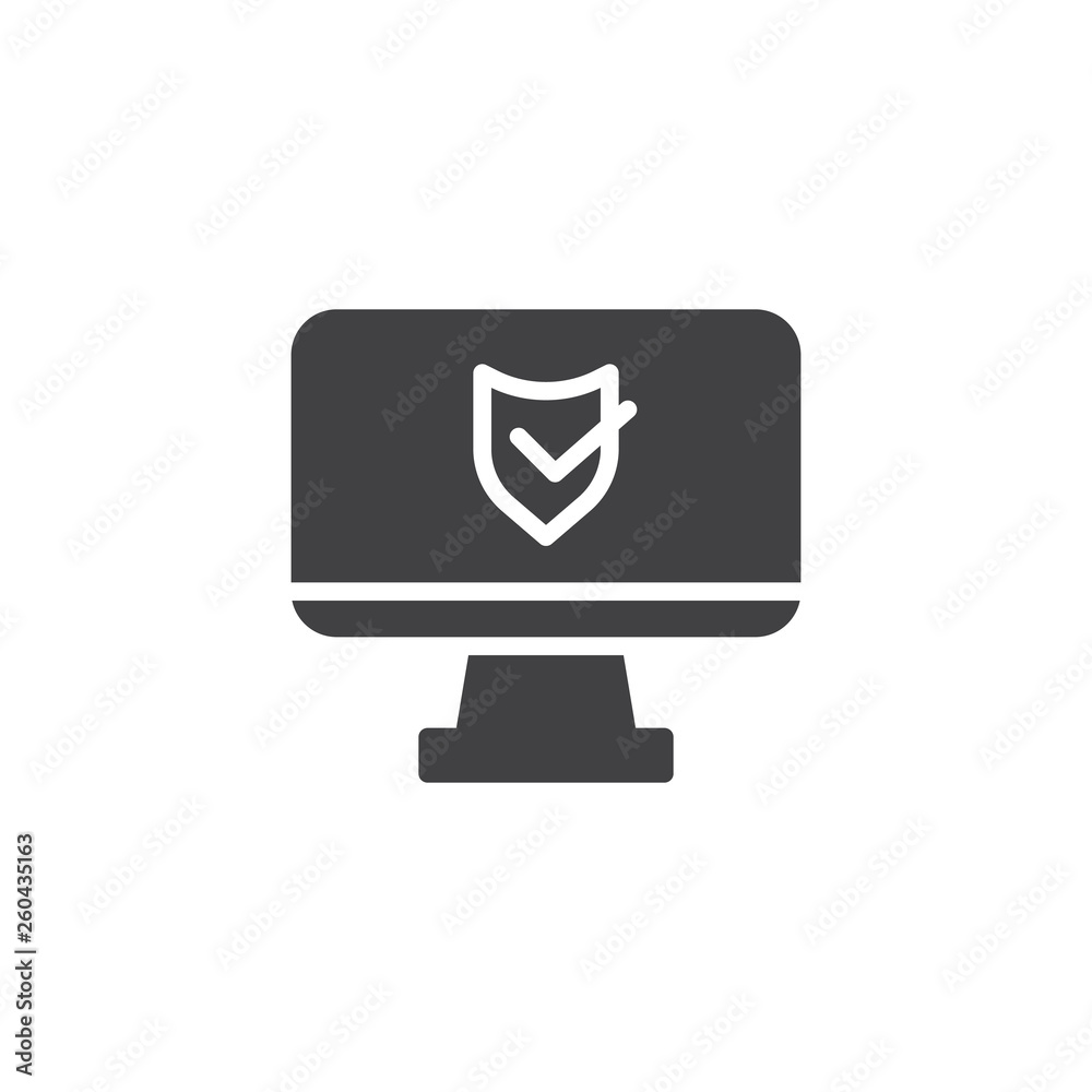 Desktop computer protection vector icon. filled flat sign for mobile concept and web design. pc monitor protected with shield glyph icon. Cyber security symbol, logo illustration. Pixel perfect vector Desktop computer protection vector icon. filled flat sign for mobile concept and web design. pc monitor protected with shield glyph icon. Cyber security symbol, logo illustration. Pixel perfect vector